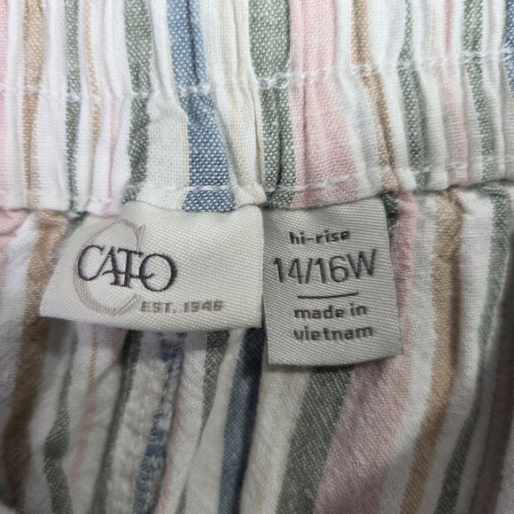 Womens Cato Multicolor Striped Linen Blend Pants Hi Rise Elastic Waist 14/16W - Picture 2 of 10